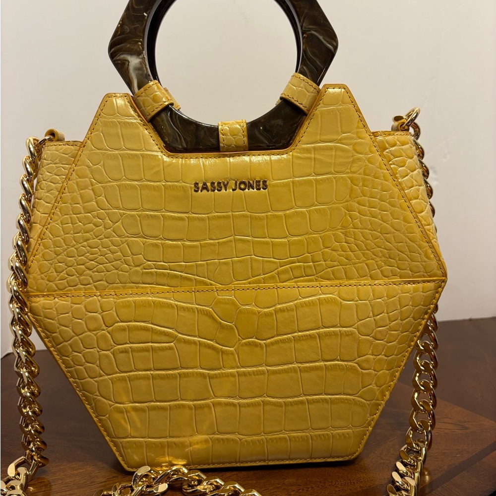Sassy Jones Mustard Croc-Embossed Crossbody Bag